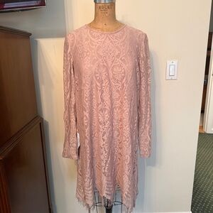 BCBG Marae Pink Lace A-Line Fringe Knee Length Dress